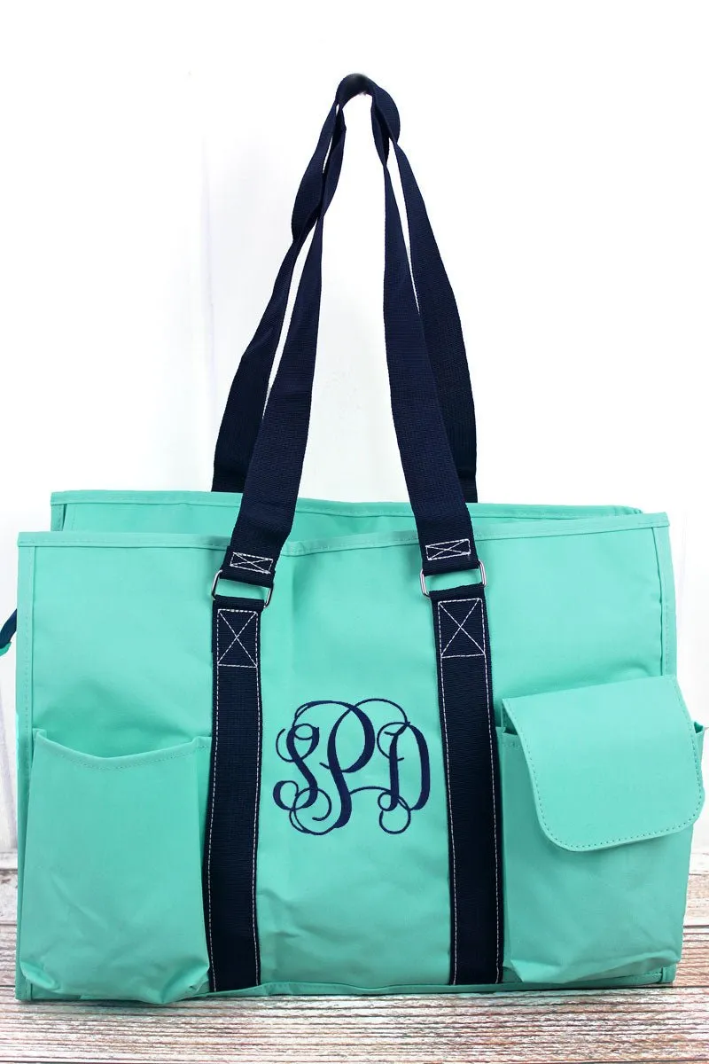 NGIL Scrub Life Mint with Navy Trim Large Organizer Tote