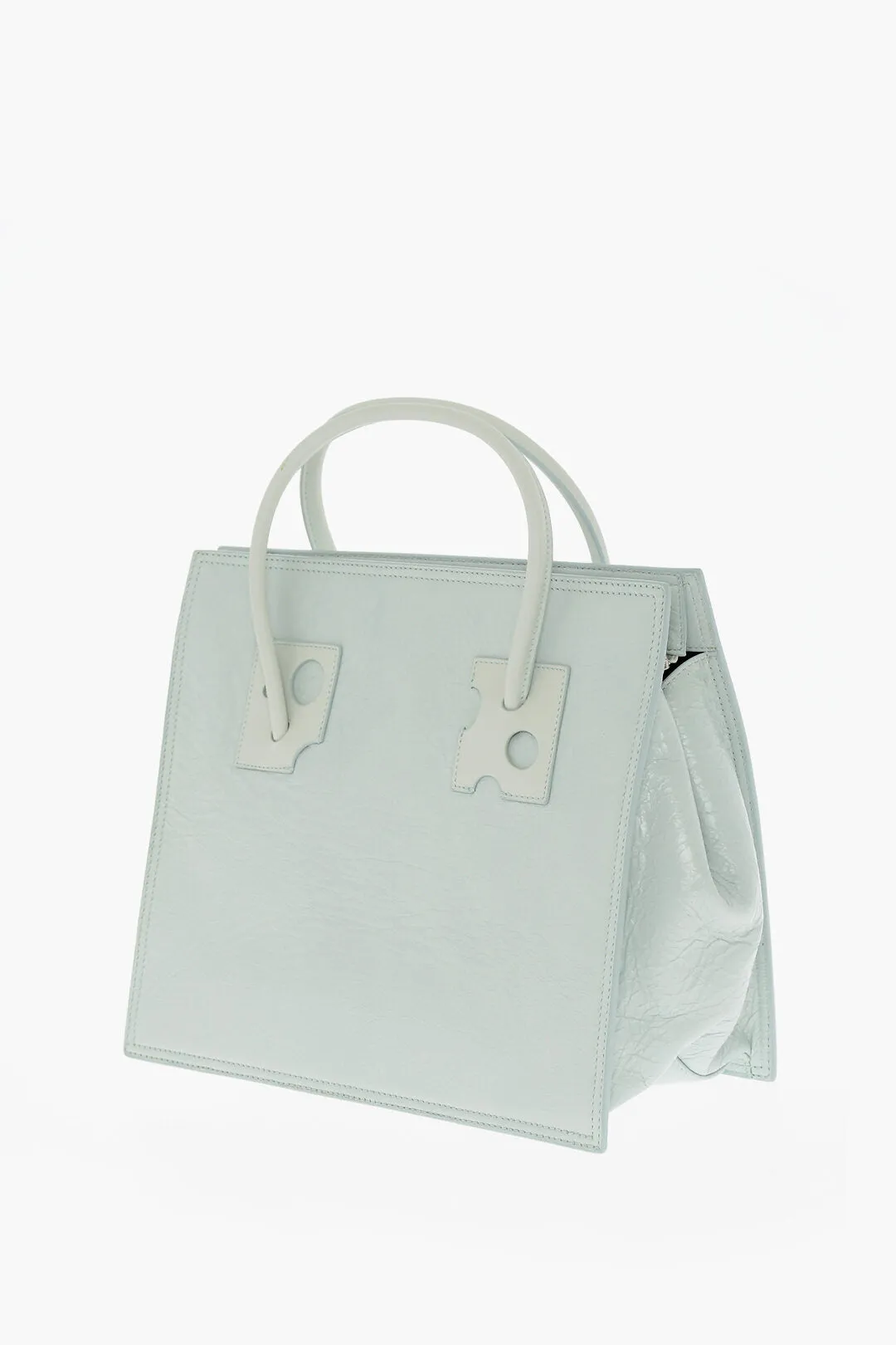 Off-White Solid Color Leather Tote Bag