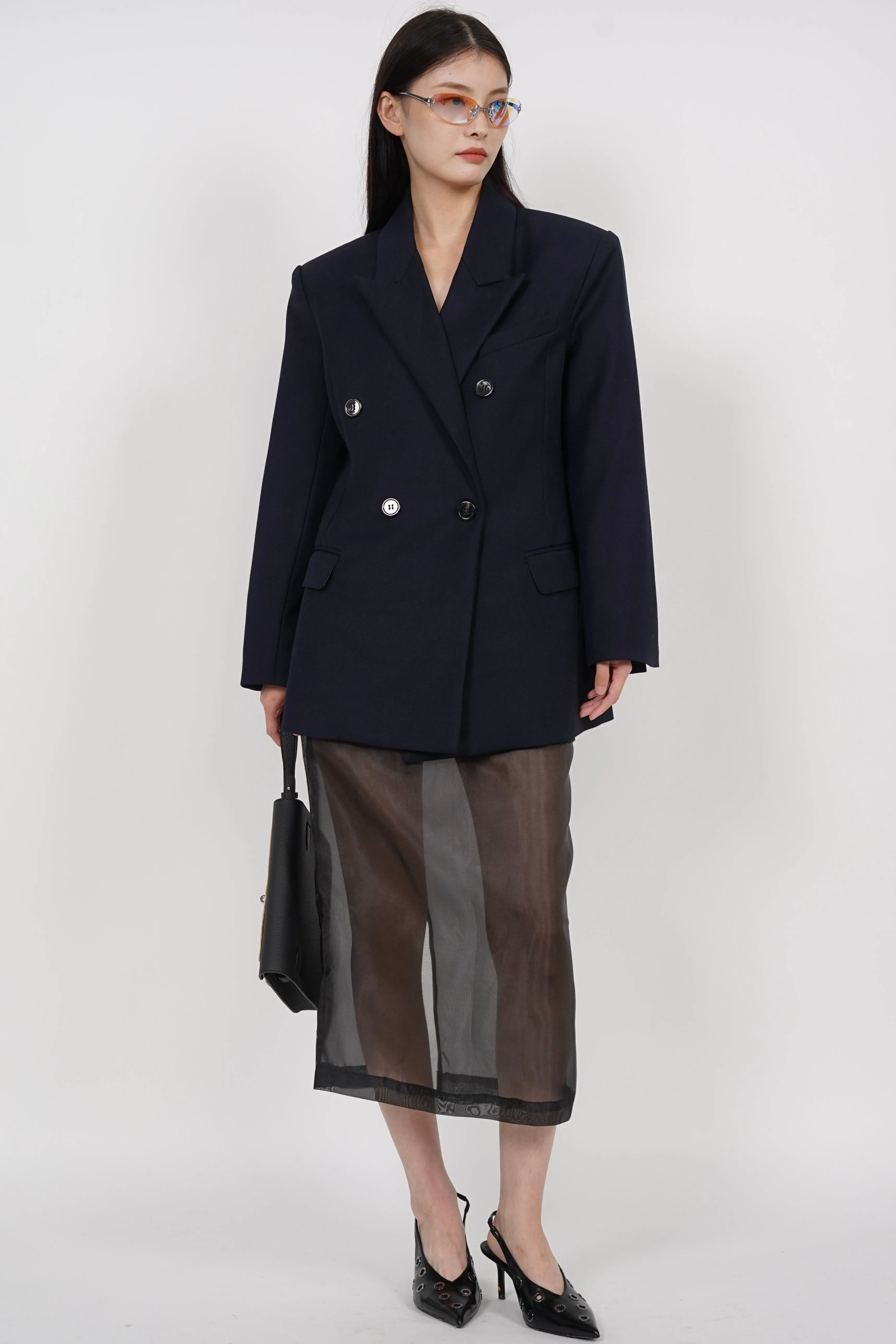 Oversized Peak Lapel Blazer in Navy