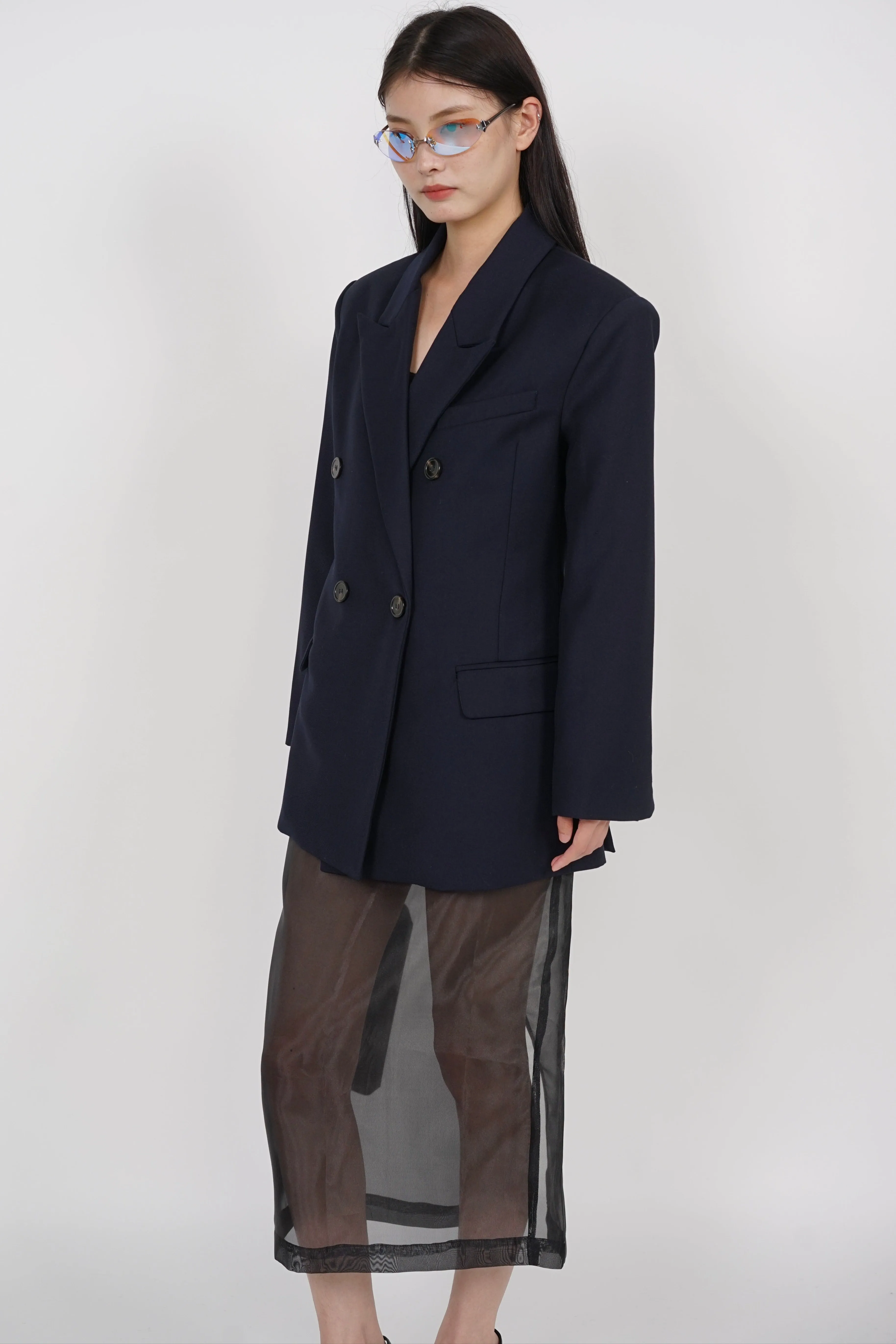 Oversized Peak Lapel Blazer in Navy