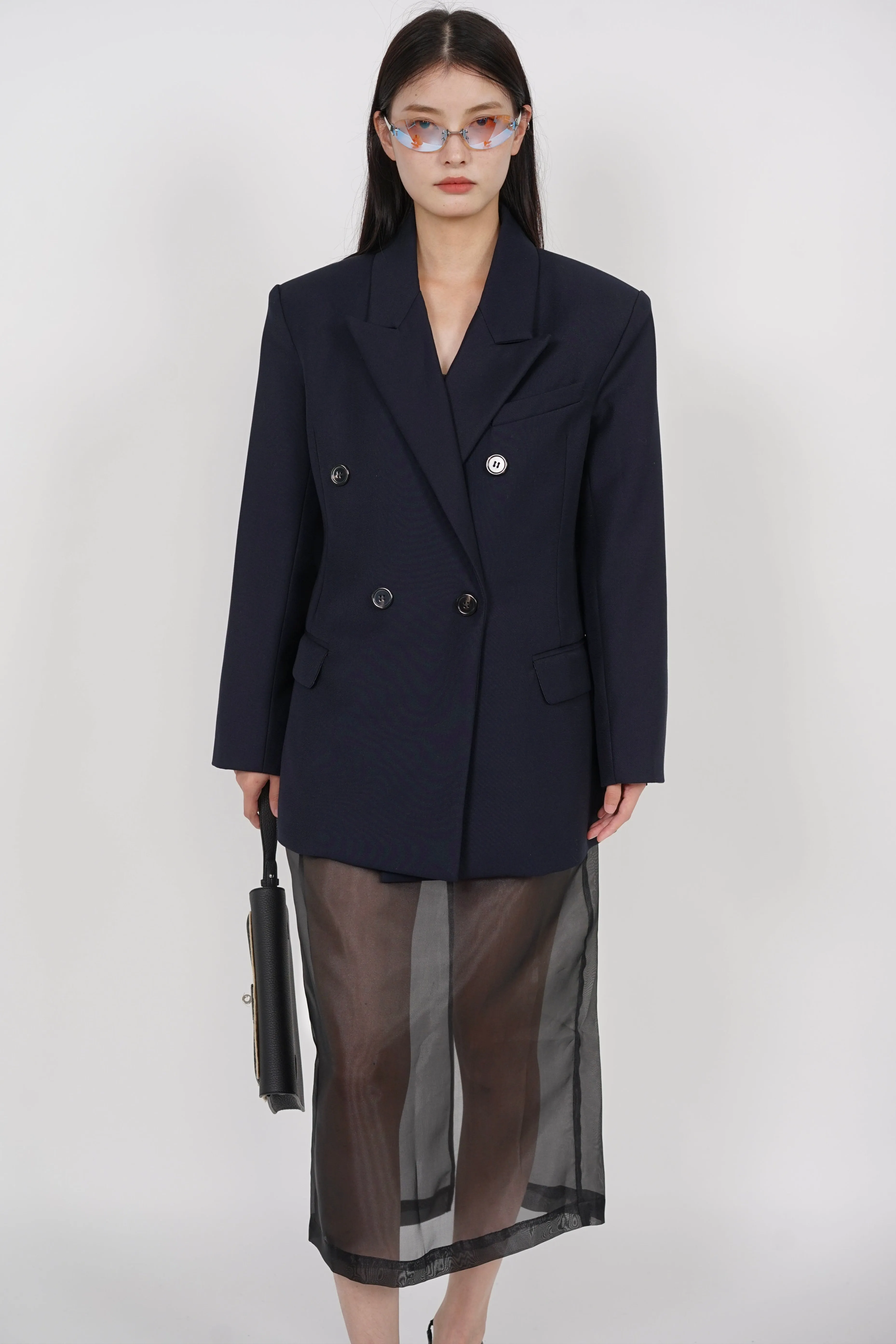 Oversized Peak Lapel Blazer in Navy
