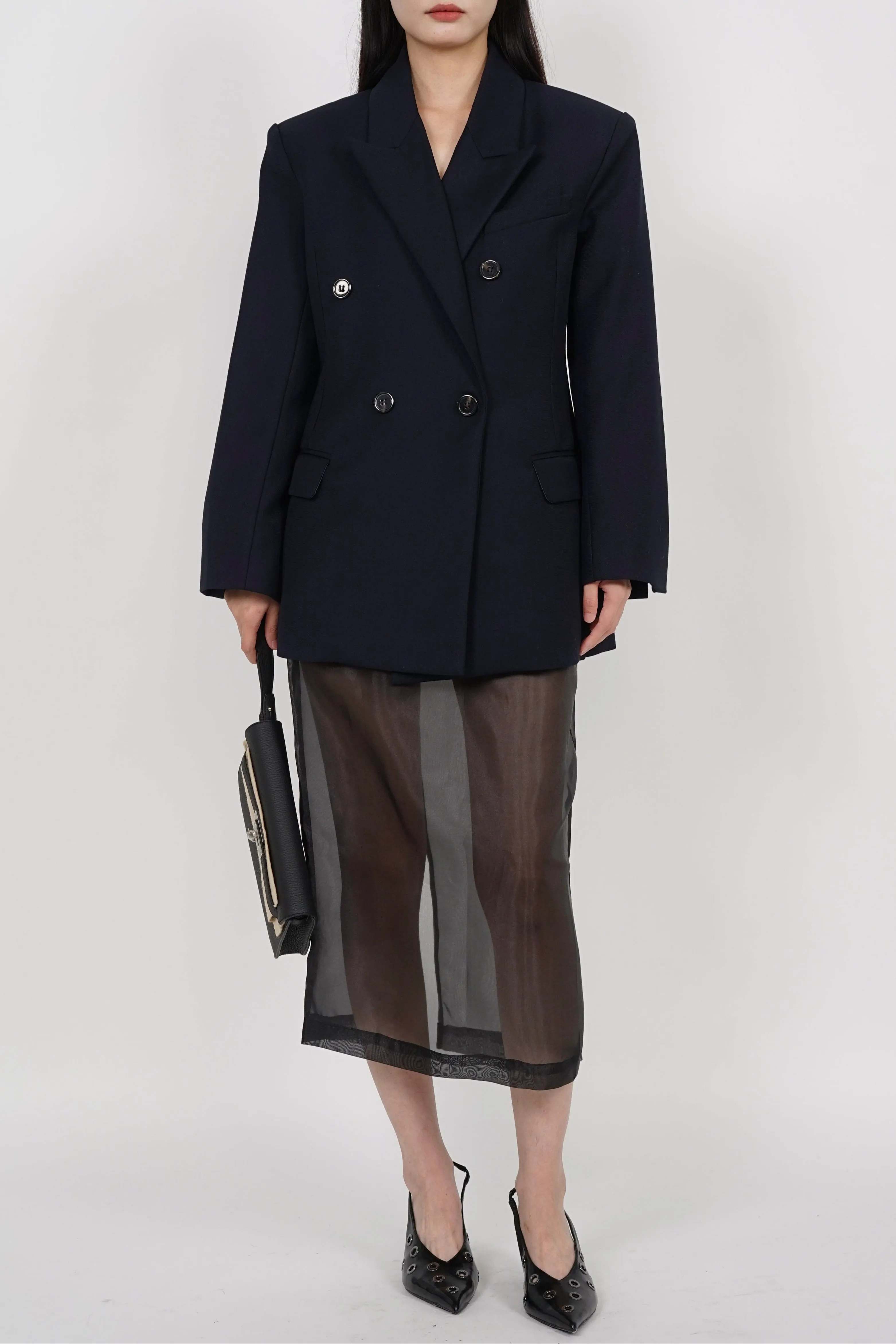 Oversized Peak Lapel Blazer in Navy