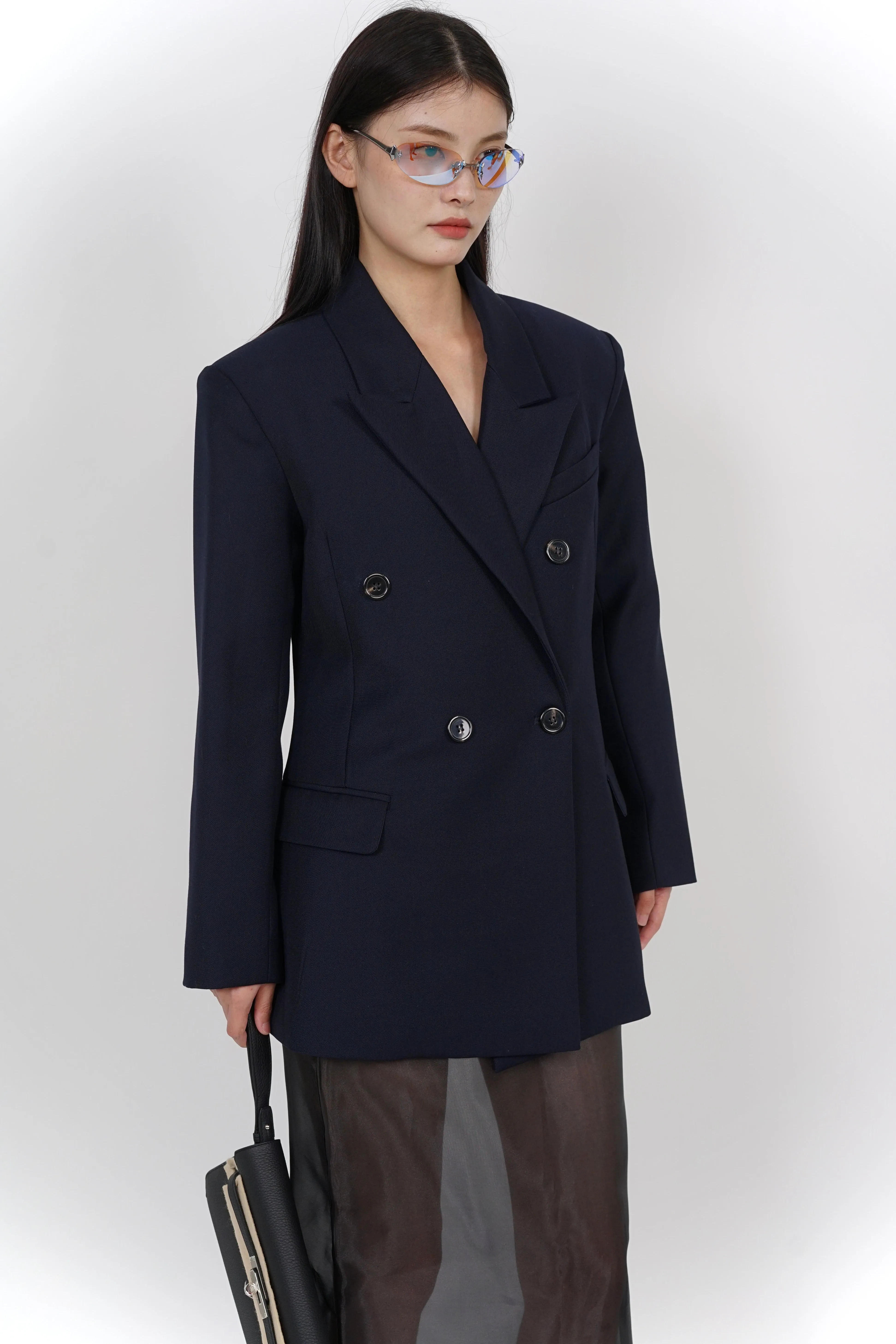 Oversized Peak Lapel Blazer in Navy