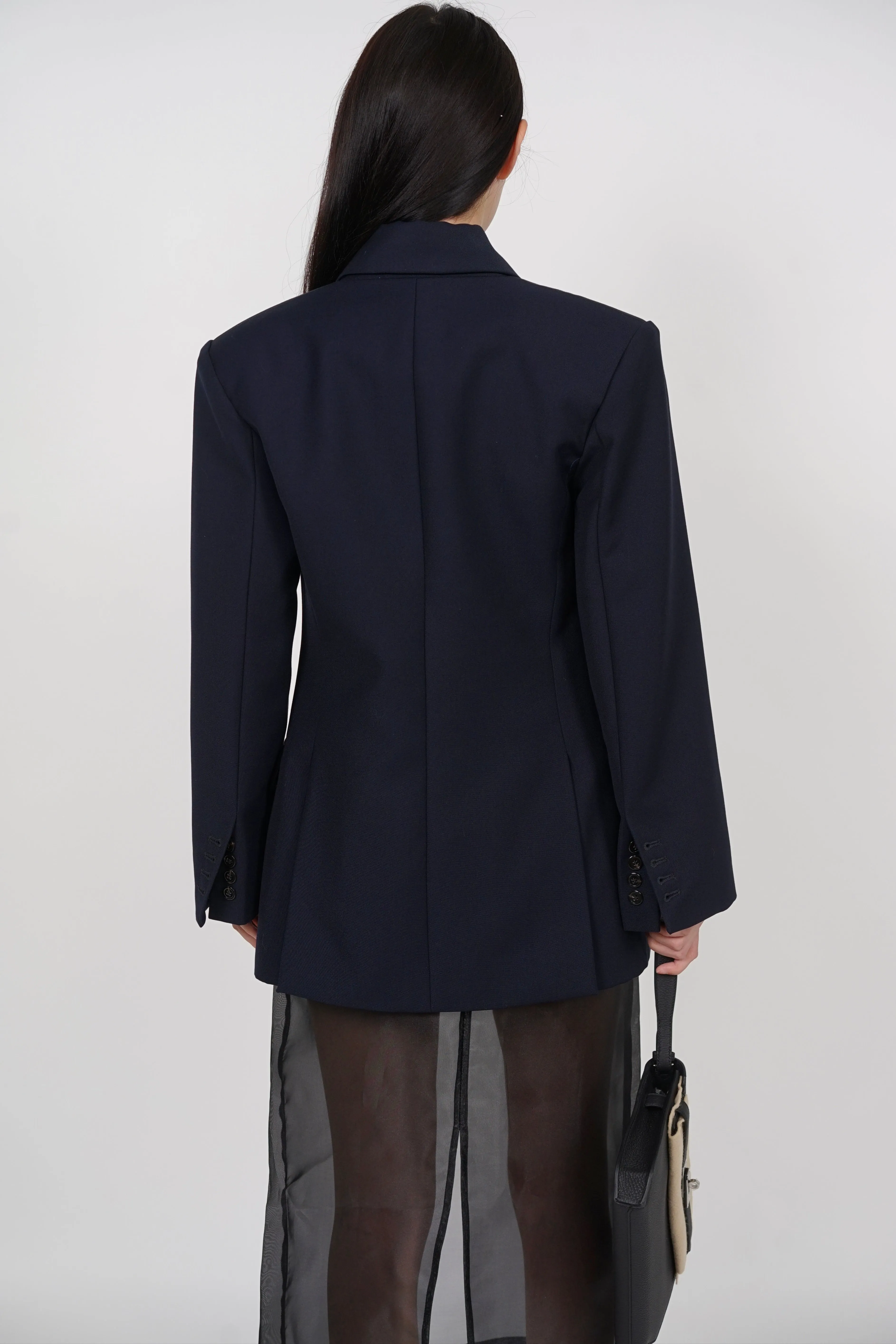 Oversized Peak Lapel Blazer in Navy