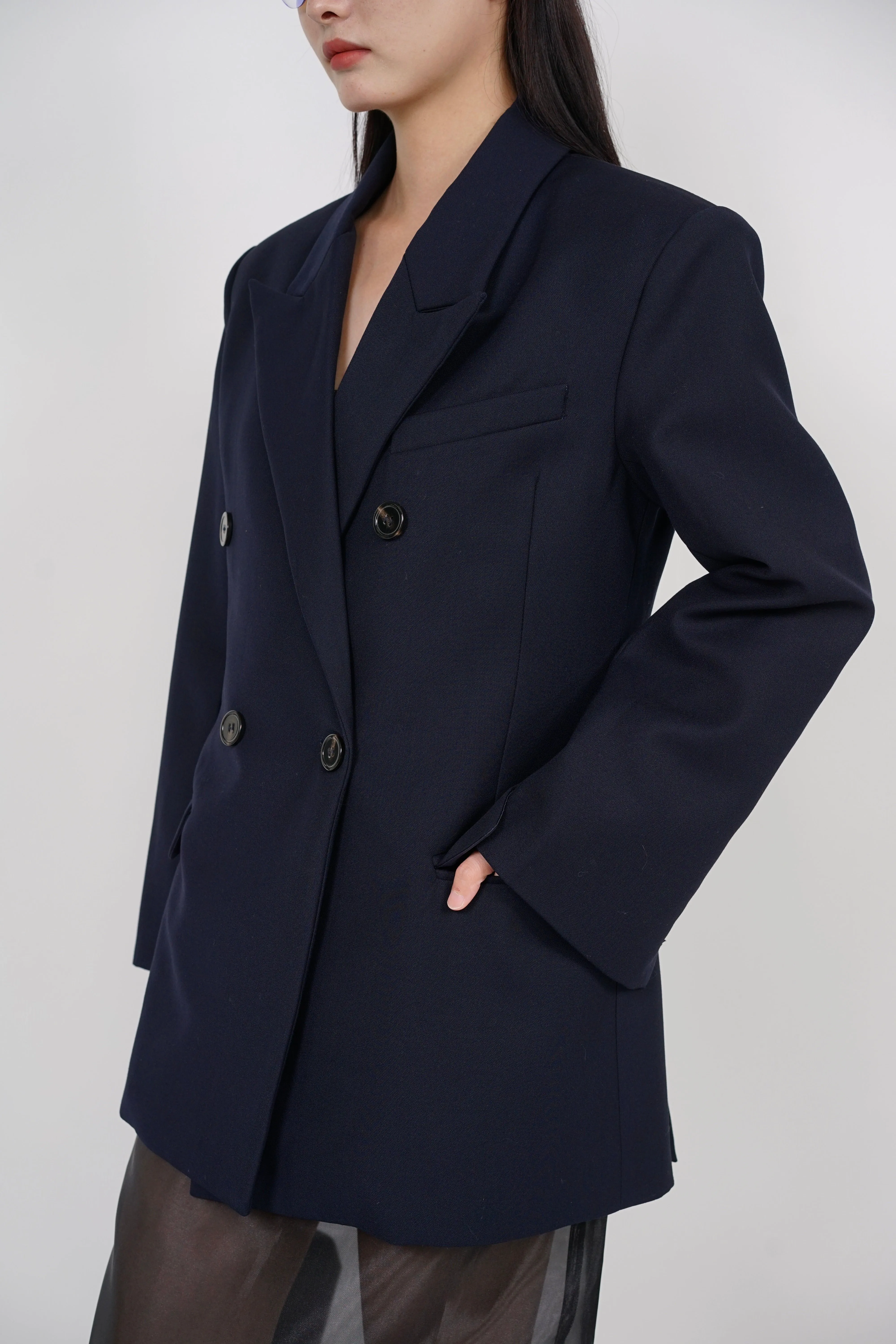 Oversized Peak Lapel Blazer in Navy