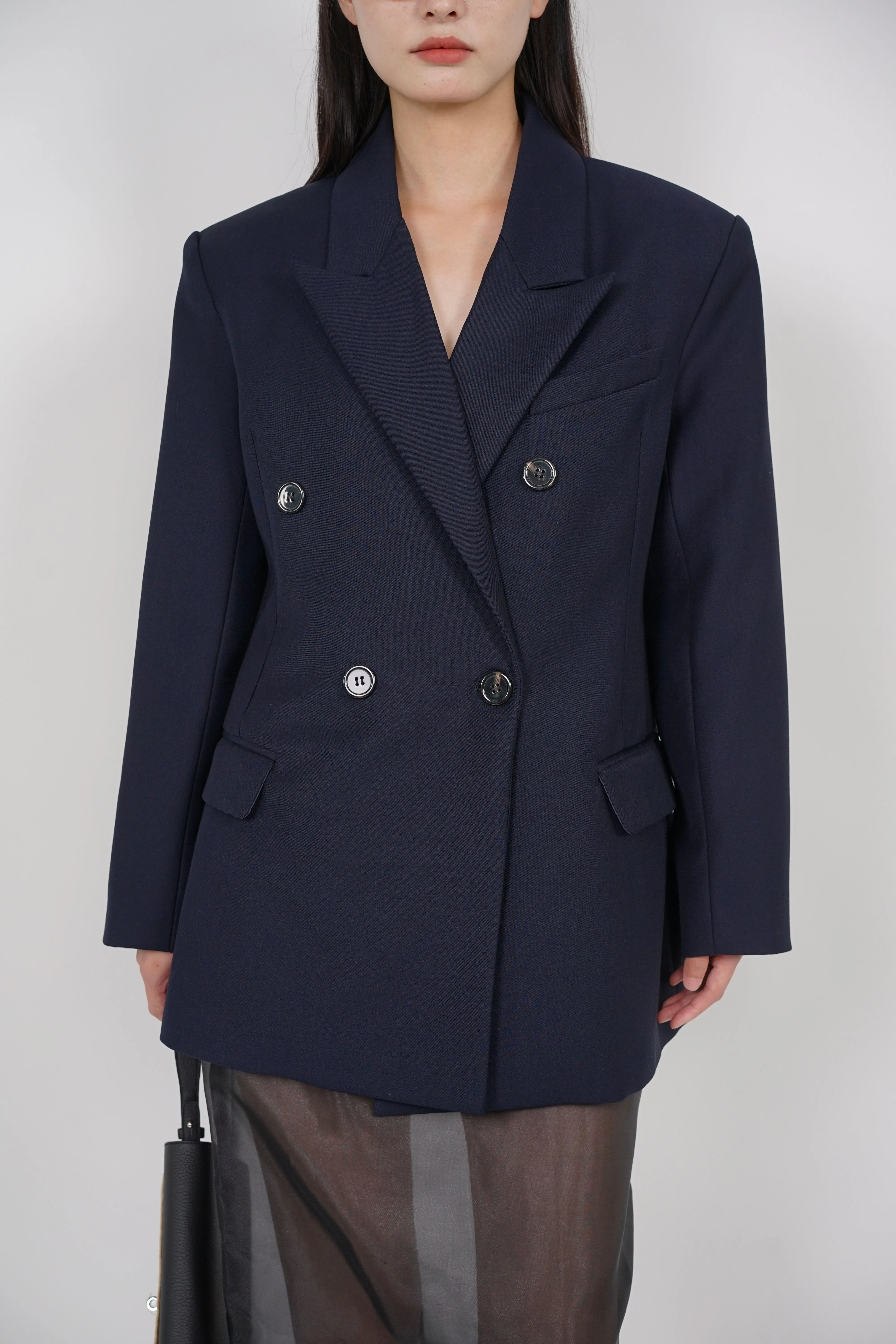 Oversized Peak Lapel Blazer in Navy