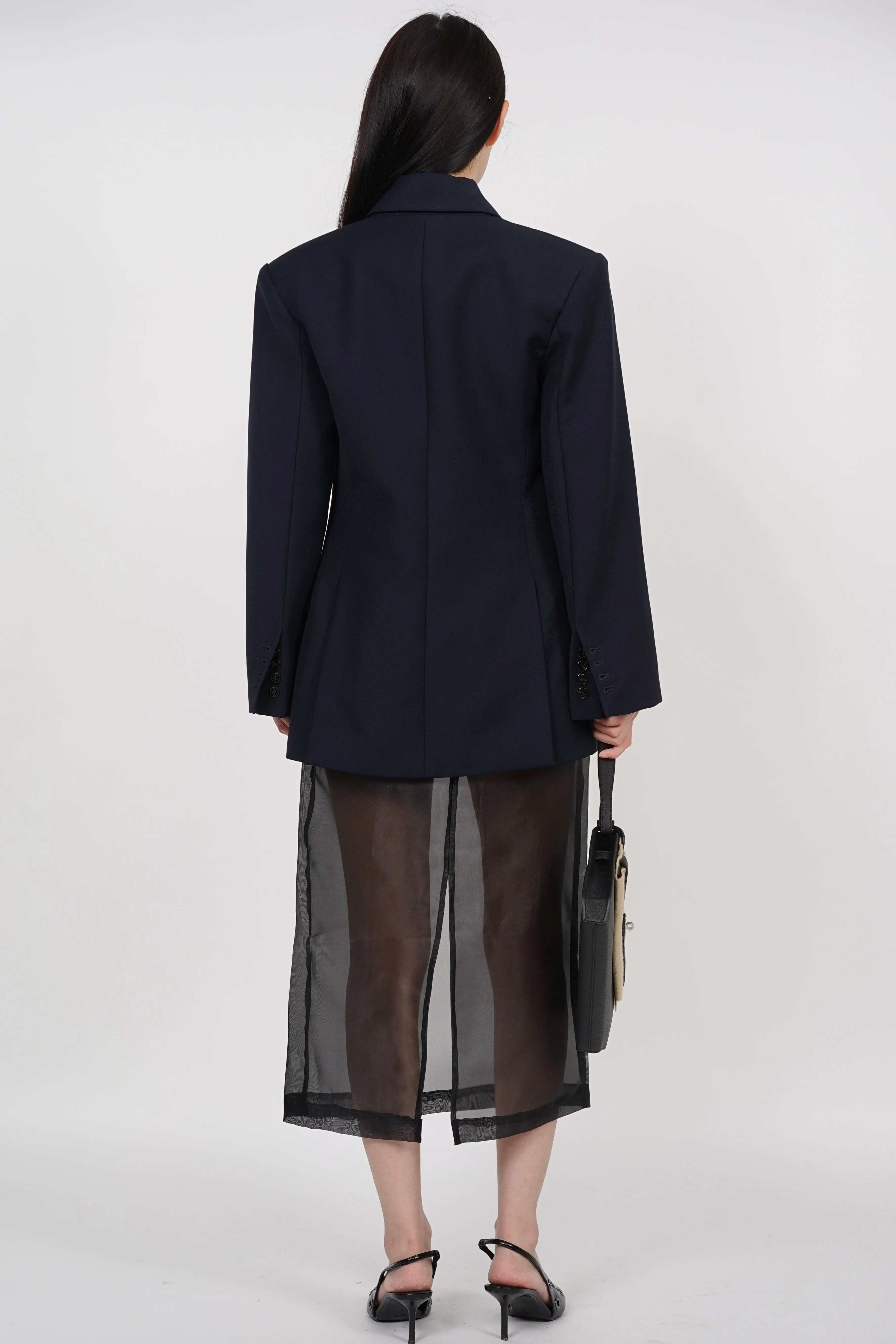 Oversized Peak Lapel Blazer in Navy