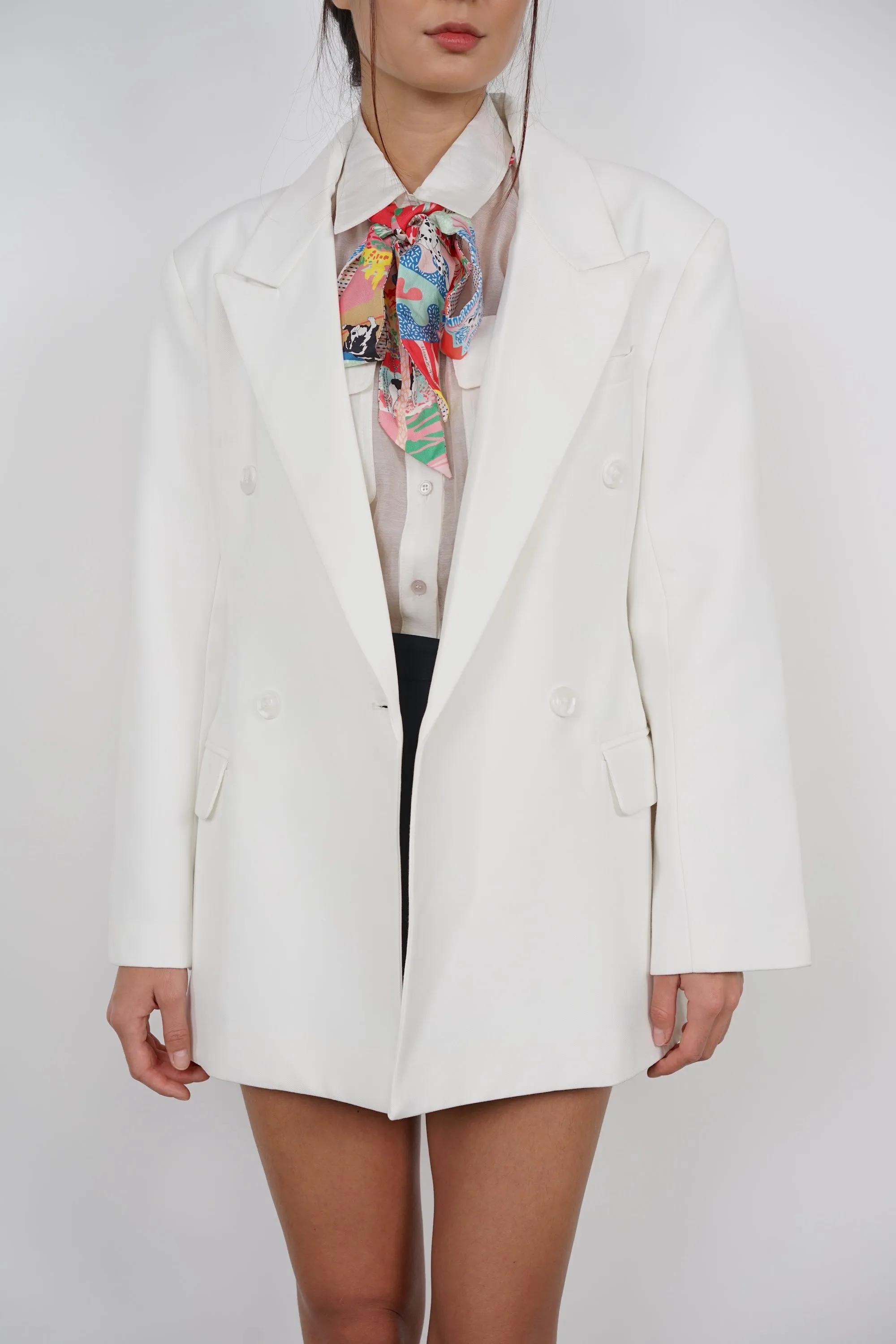 Oversized Peak Lapel Blazer in White