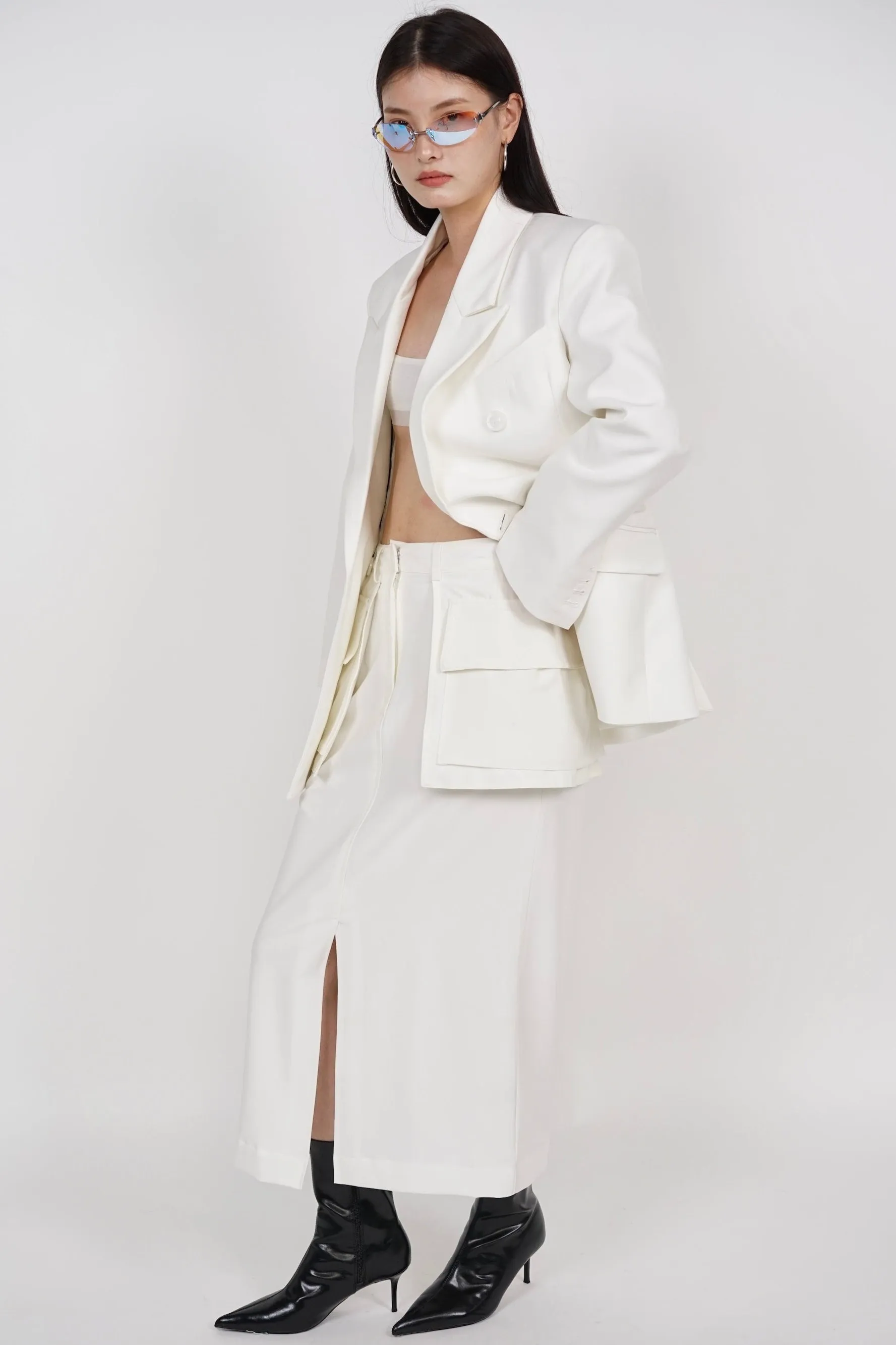 Oversized Peak Lapel Blazer in White
