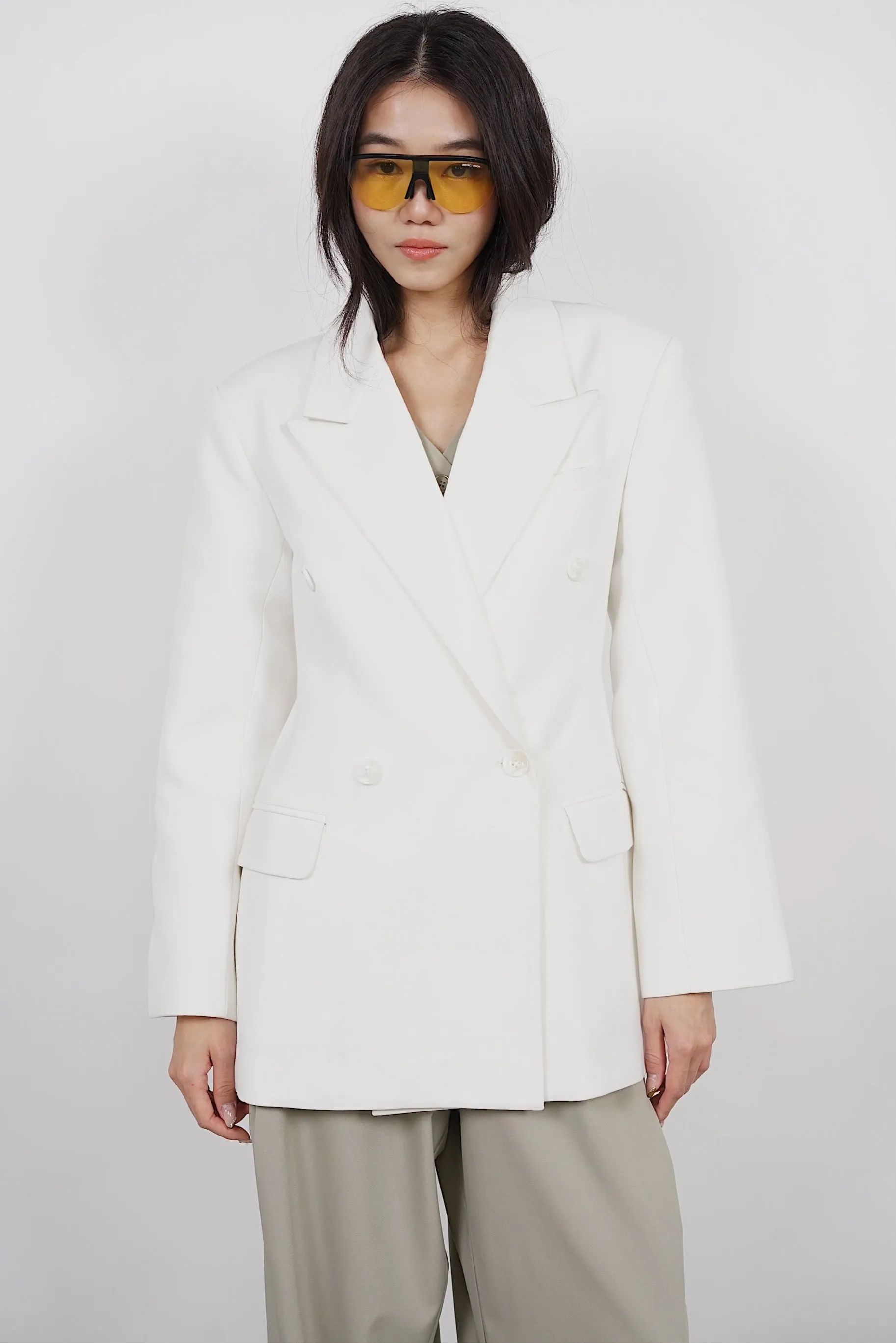Oversized Peak Lapel Blazer in White
