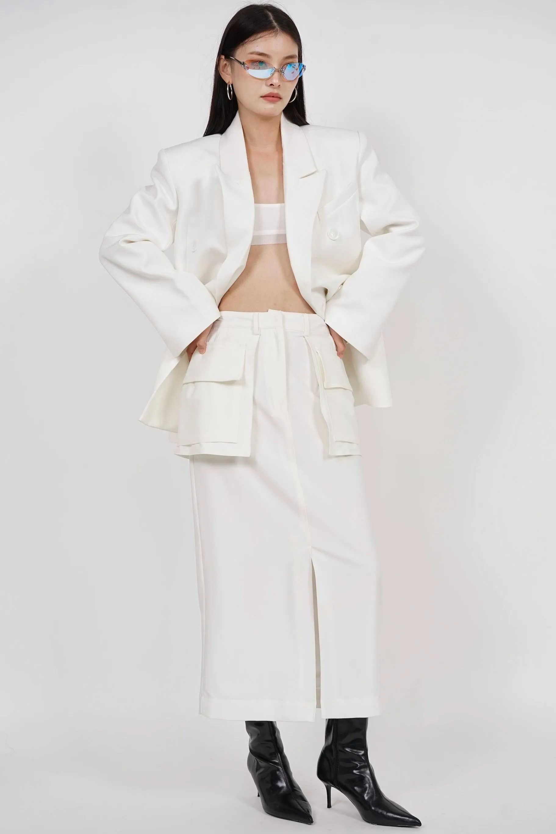 Oversized Peak Lapel Blazer in White