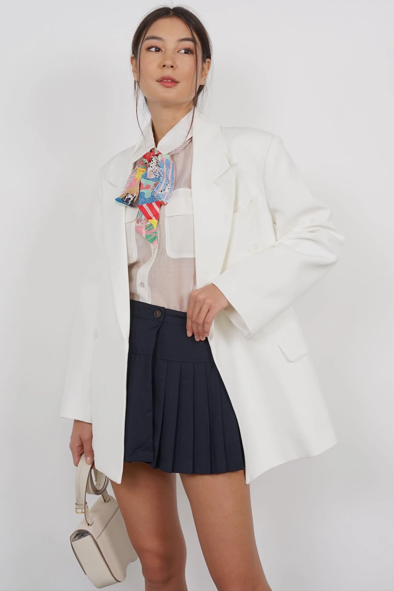 Oversized Peak Lapel Blazer in White