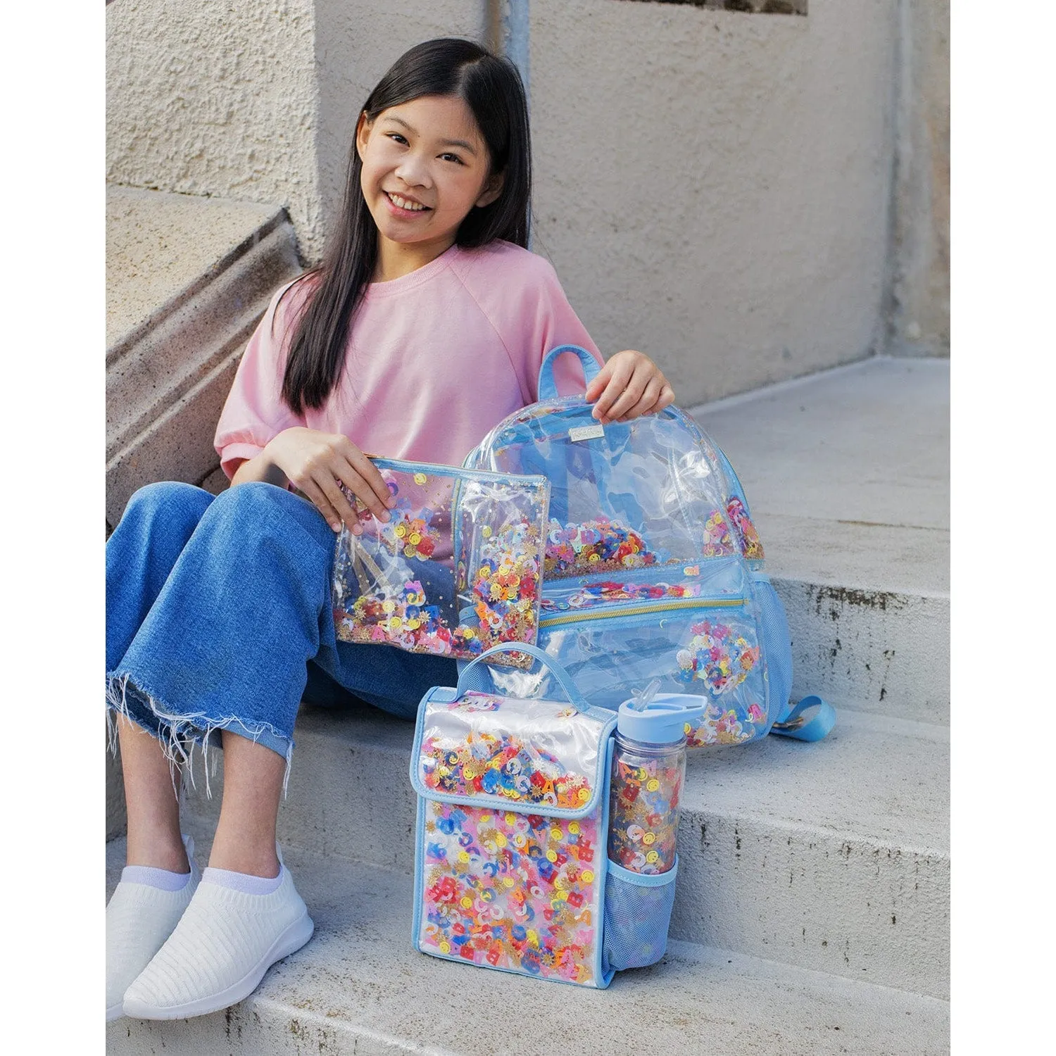 Packed Party Little Letters Confetti Clear Backpack