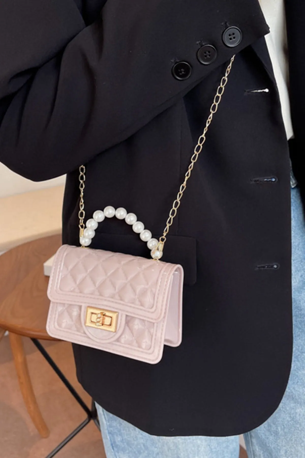 Pearl Shoulder Baby Pink Clutch - A23 - WHB0001