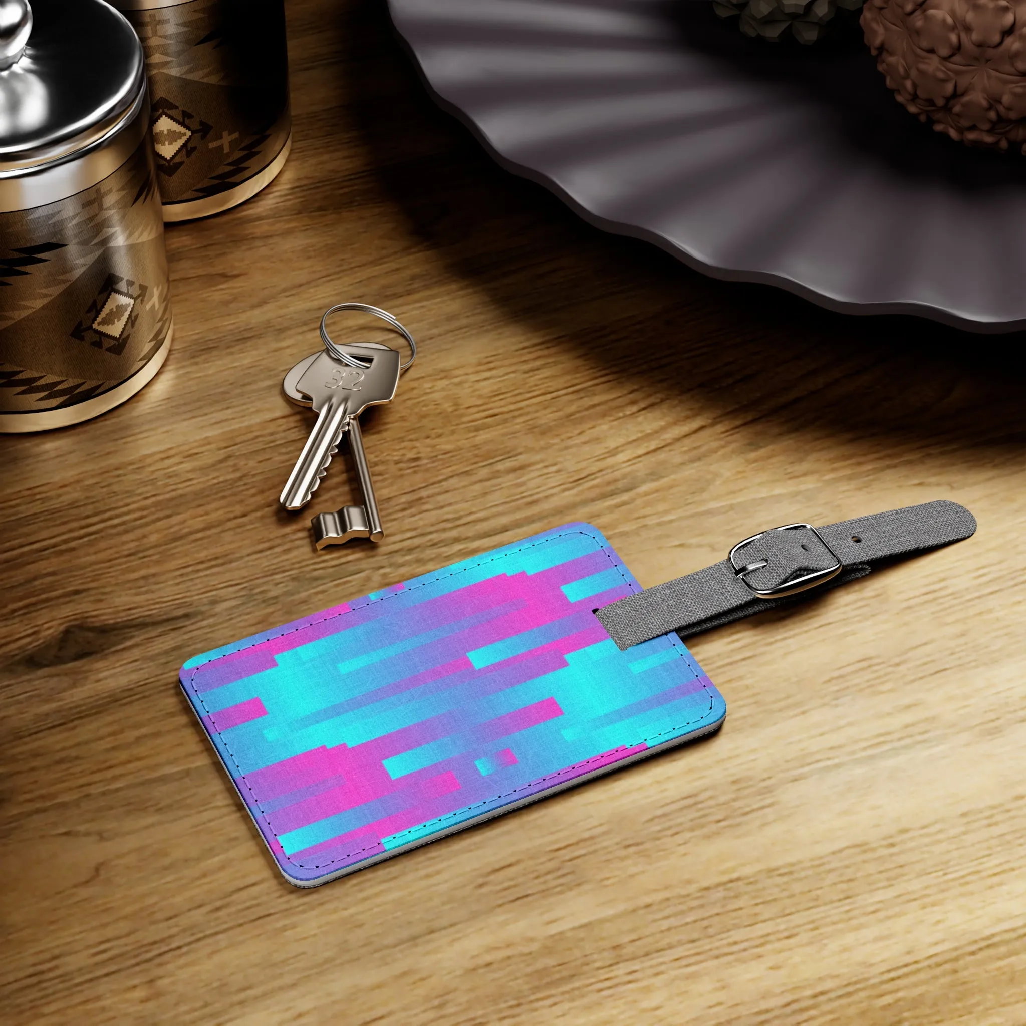 Pink & Blue LinesSaffiano Polyester Luggage Tag, Rectangle
