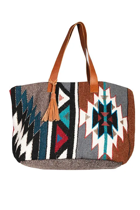 Santa Fe Bound Aztec Print Woven Saddle Blanket Tote Style Weekender Bag