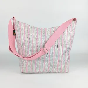 Shimmery Silver Pink Striped Upcycled Handwoven Eclipse Jhola Tote (EJ0125-014) PS_W