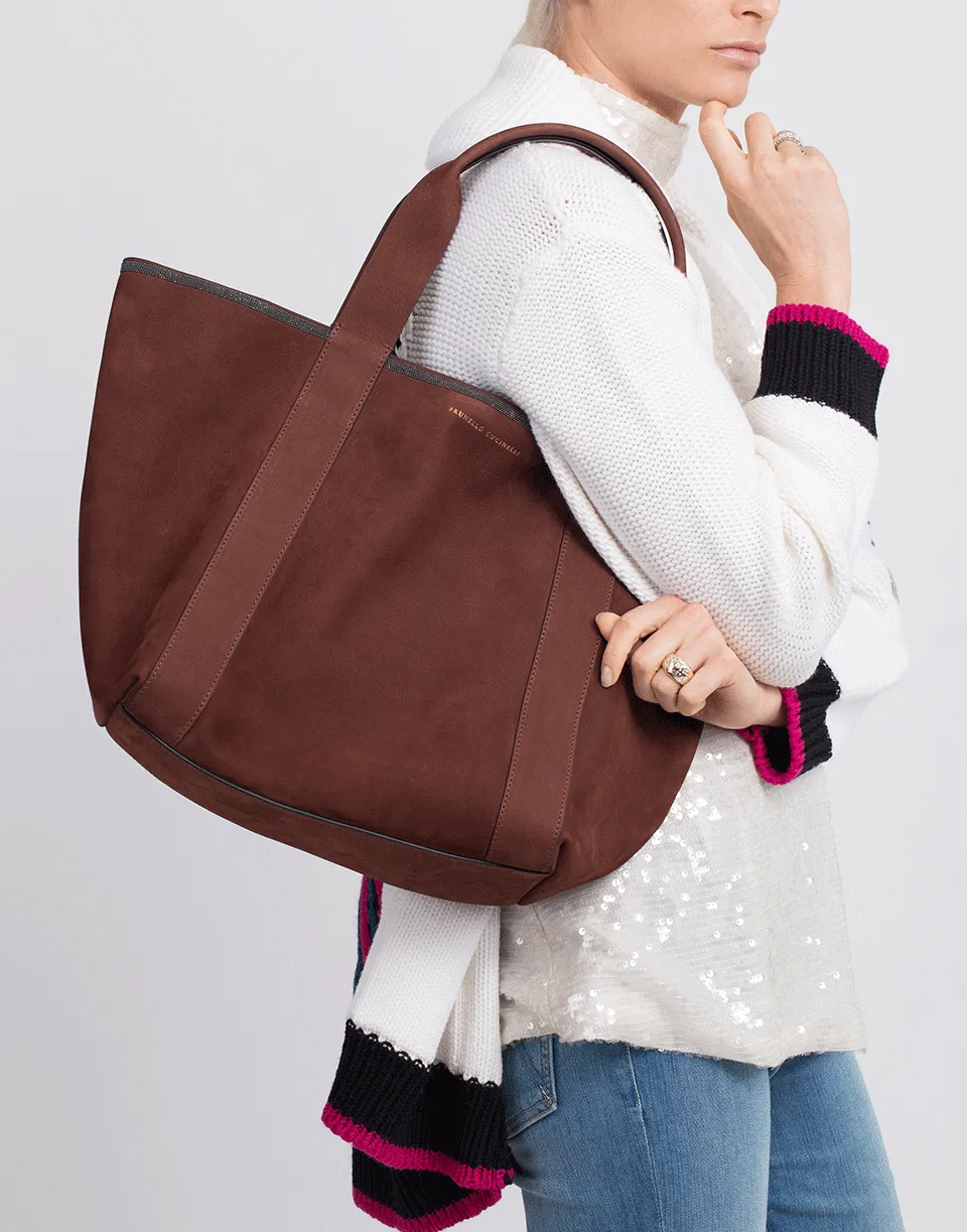 Small Monili Trim Suede Tote