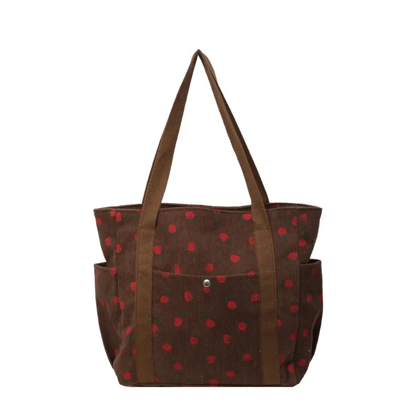 Sohiwoo Fashionable Beautiful Corduroy Shoulder Bag Personalized High Grade Commuting Handbag Casual Simple Large Capacity Mommy Bag