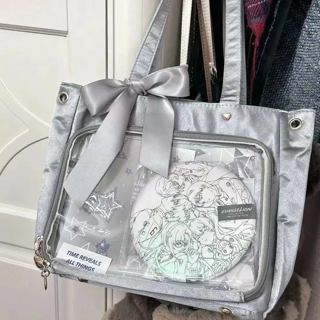 Sohiwoo Silk Shoulder Bag Womens Lolita Ita Bag Jk Japanese Style Large Capacity Tote Bag Harajuku Transparent Handbag Female