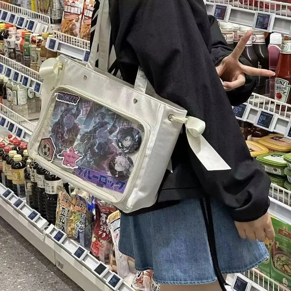 Sohiwoo Silk Shoulder Bag Womens Lolita Ita Bag Jk Japanese Style Large Capacity Tote Bag Harajuku Transparent Handbag Female