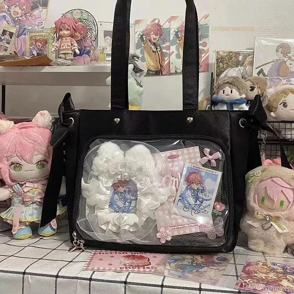 Sohiwoo Silk Shoulder Bag Womens Lolita Ita Bag Jk Japanese Style Large Capacity Tote Bag Harajuku Transparent Handbag Female