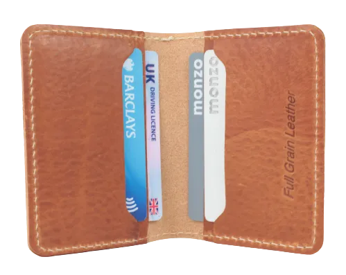 The Quad Dark Tan Full Grain Leather Slim 4 Card Wallet "Minimalist Series"