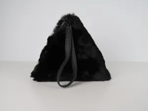 Triangular Black Faux Fur Bag Soft Fluffy Purse