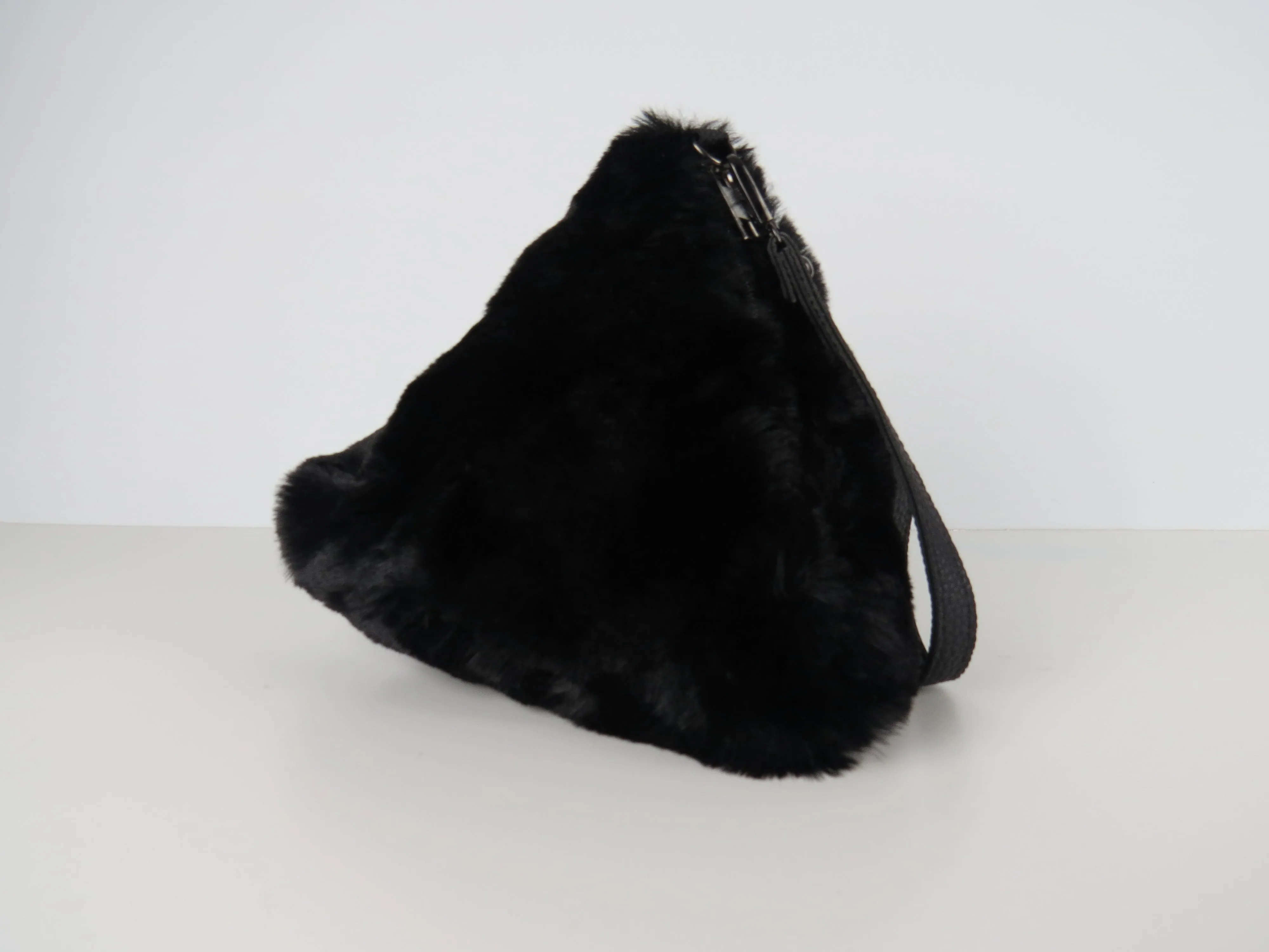 Triangular Black Faux Fur Bag Soft Fluffy Purse