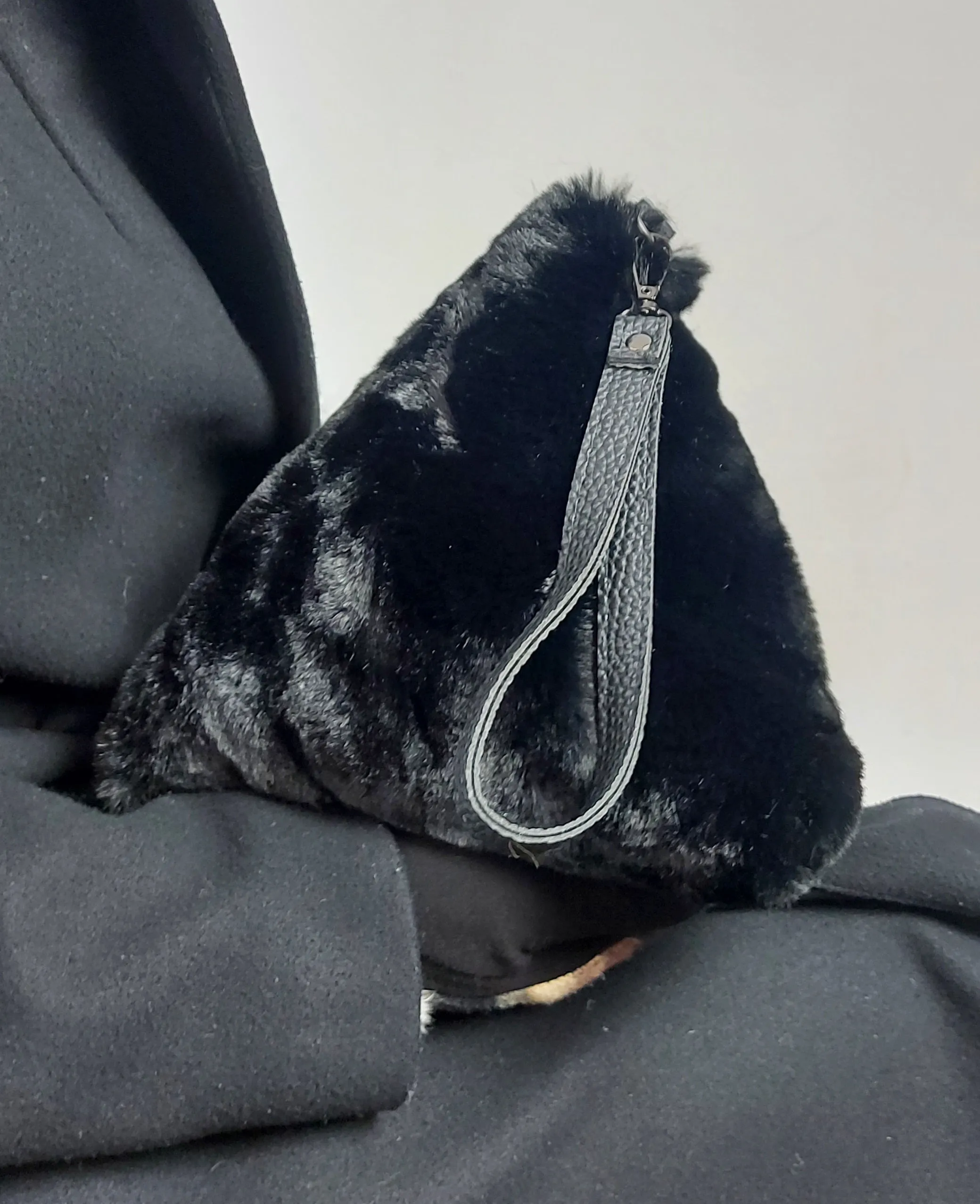 Triangular Black Faux Fur Bag Soft Fluffy Purse