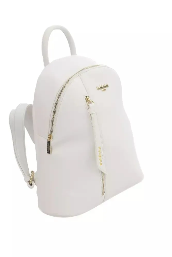 White Elegance Backpack with Golden Accents
