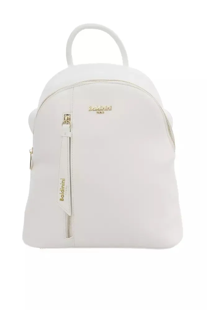 White Elegance Backpack with Golden Accents