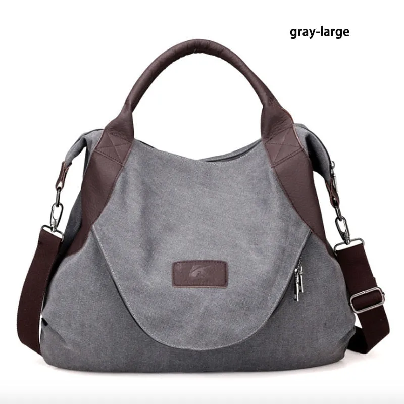 Women's Canvas Leather Large Capacity Pocket Casual Tote Handbag Shoulder Handbags