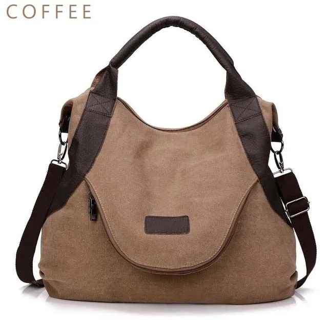 Women's Canvas Leather Large Capacity Pocket Casual Tote Handbag Shoulder Handbags