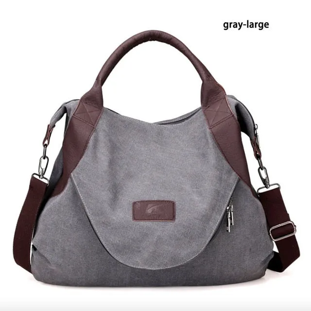 Women's Canvas Leather Large Capacity Pocket Casual Tote Handbag Shoulder Handbags
