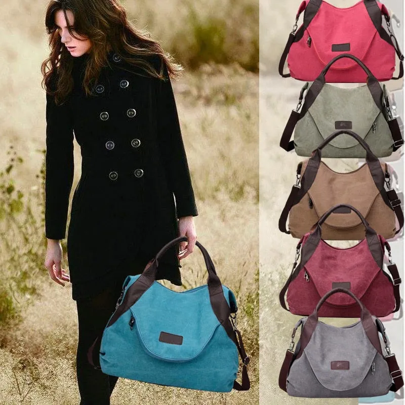Women's Canvas Leather Large Capacity Pocket Casual Tote Handbag Shoulder Handbags