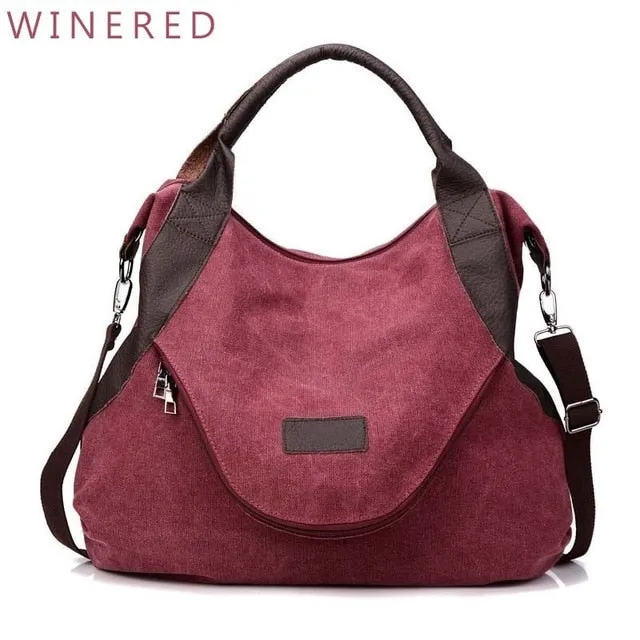 Women's Canvas Leather Large Capacity Pocket Casual Tote Handbag Shoulder Handbags