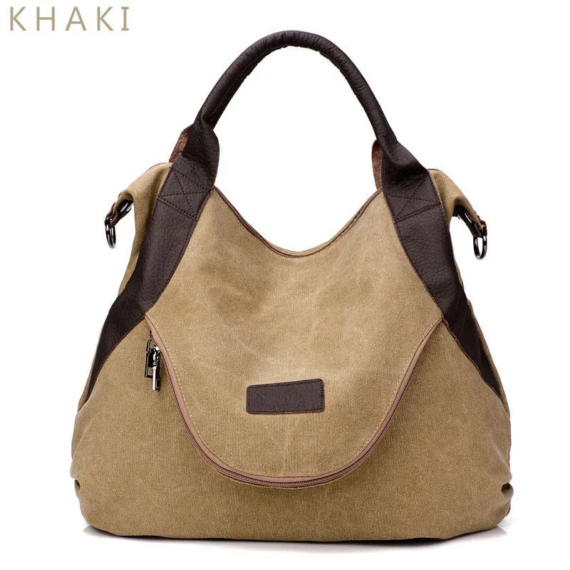 Women's Canvas Leather Large Capacity Pocket Casual Tote Handbag Shoulder Handbags