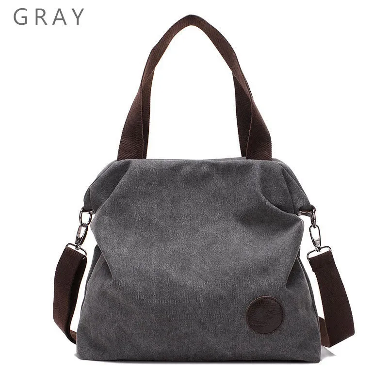 Women's Canvas Leather Large Capacity Pocket Casual Tote Handbag Shoulder Handbags