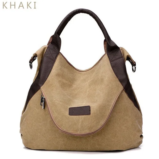 Women's Canvas Leather Large Capacity Pocket Casual Tote Handbag Shoulder Handbags
