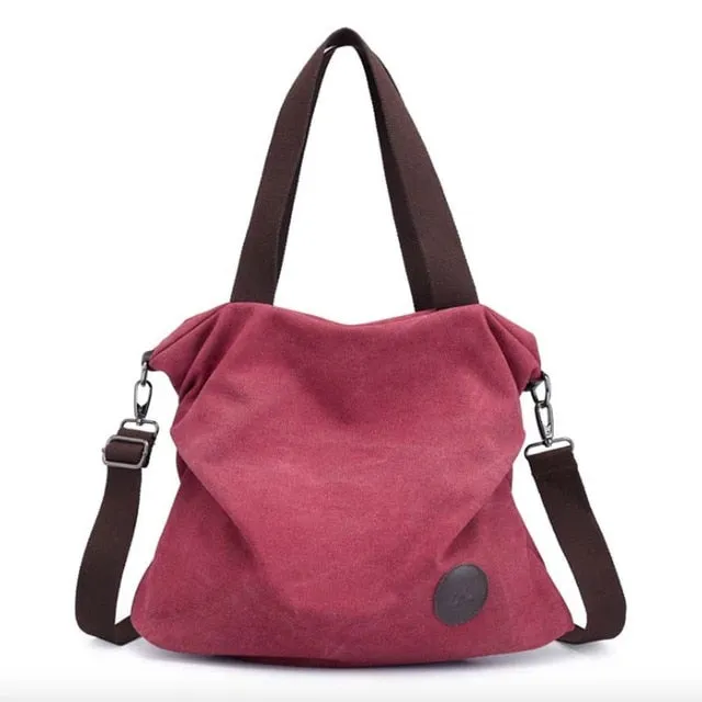 Women's Canvas Leather Large Capacity Pocket Casual Tote Handbag Shoulder Handbags