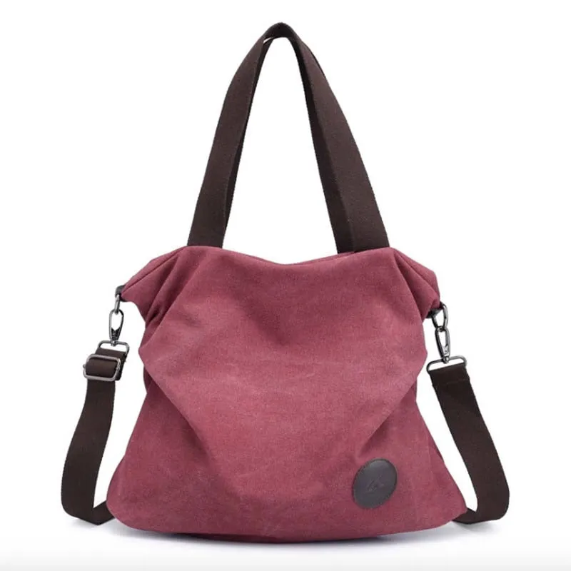 Women's Canvas Leather Large Capacity Pocket Casual Tote Handbag Shoulder Handbags