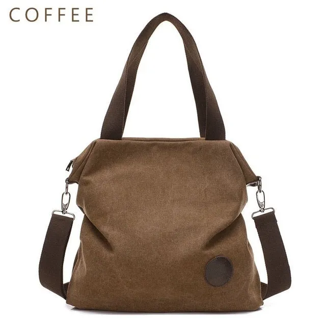 Women's Canvas Leather Large Capacity Pocket Casual Tote Handbag Shoulder Handbags
