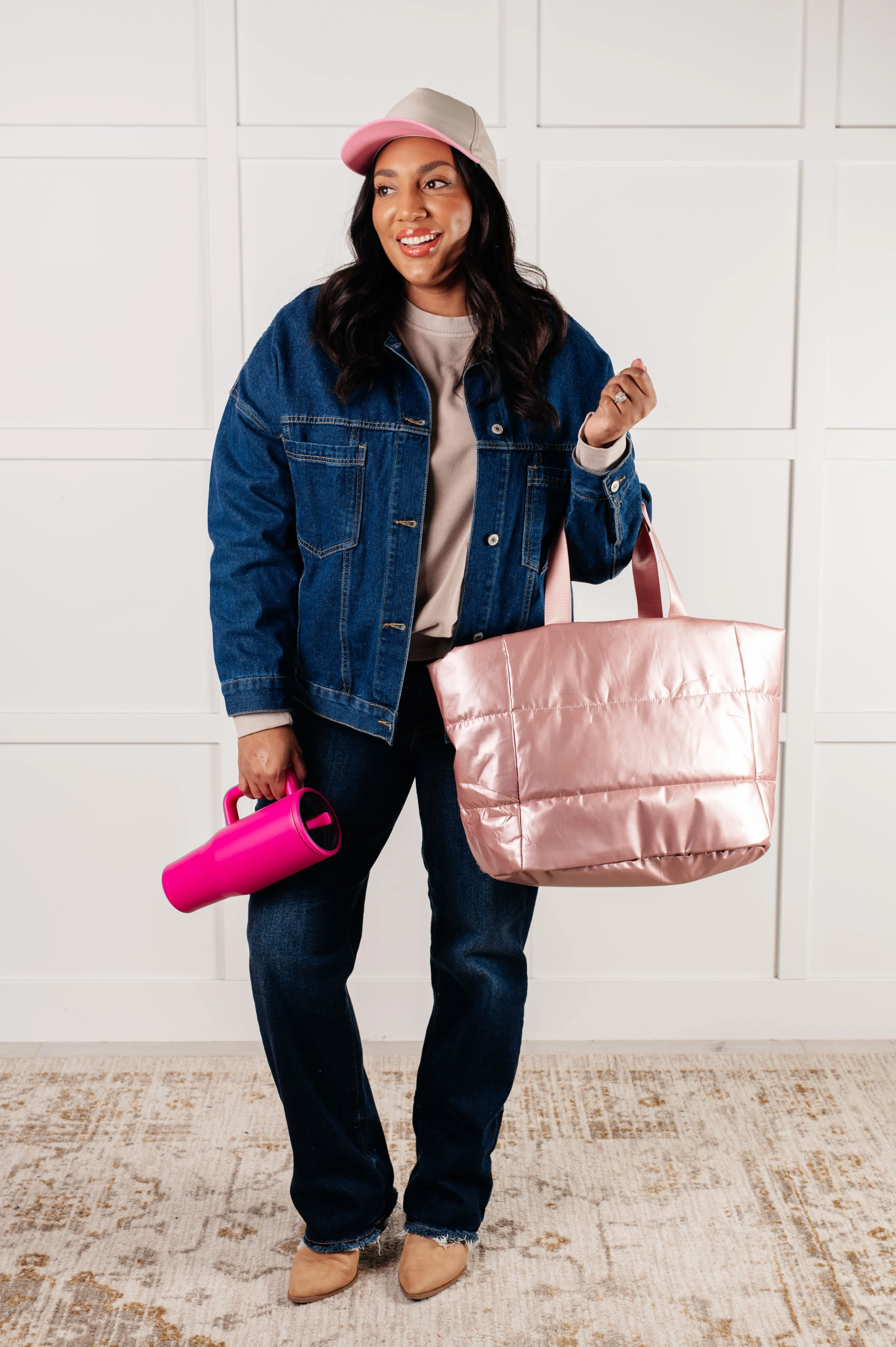 Zenana-One More Thing Puffy Quilted Waterproof Tote in Pink